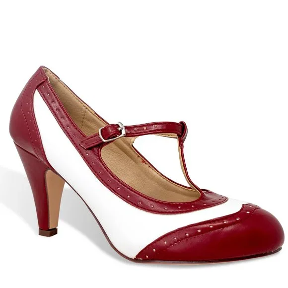 Chase & Chloe Mary Jane Oxford Pumps - Retro Round Toe Shoe with Ankle Strap - Picture 2 of 5